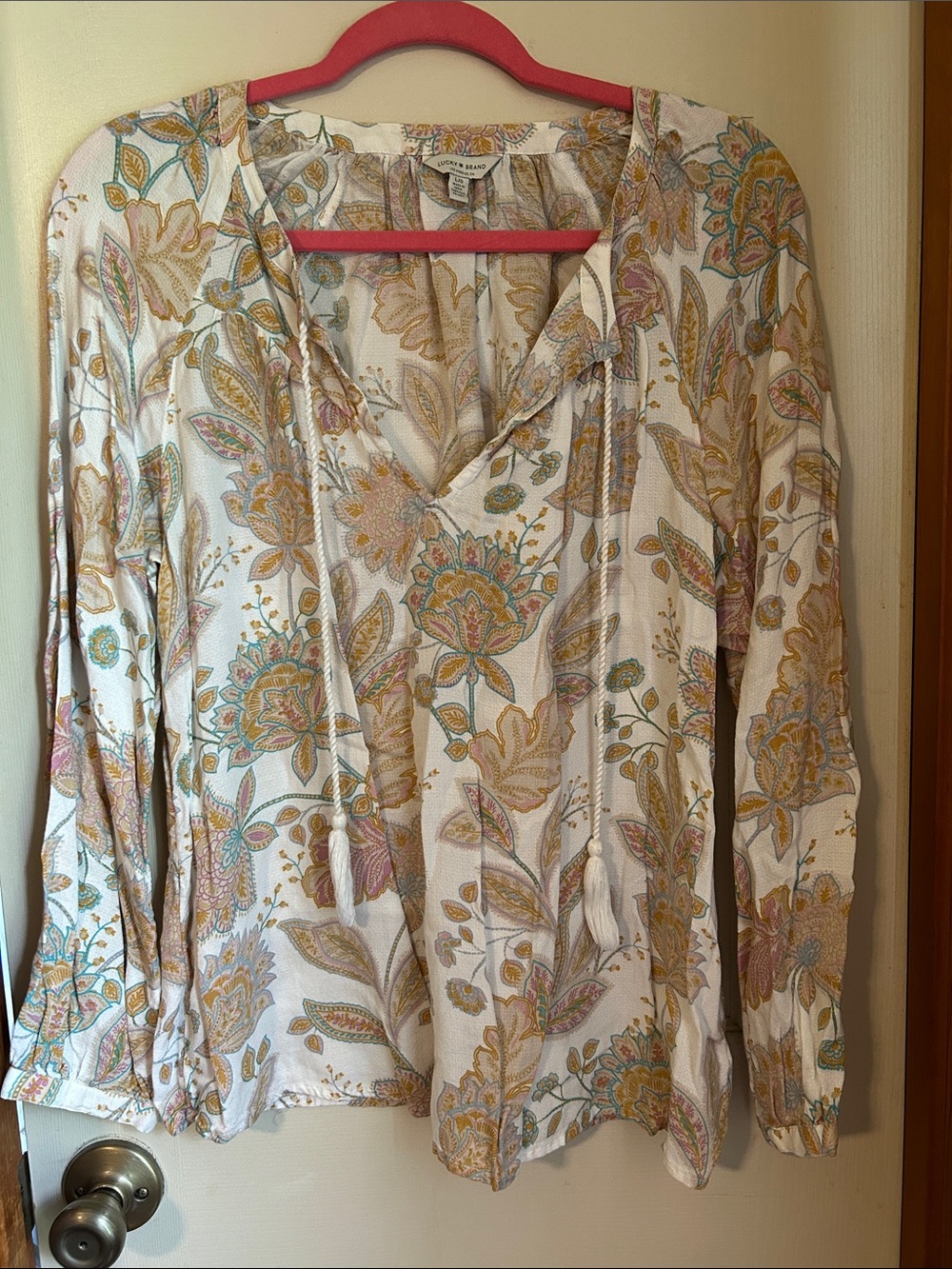 Lucky Brand Cream Paisley Tunic with Mustard & Teal Accents